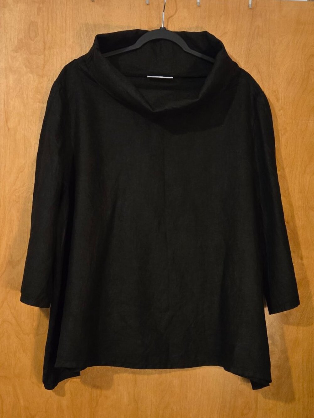 Bryn Walker Etta Linen Black Cowl Neck Top Lagenlook Minimalist Artisanae Sz XL